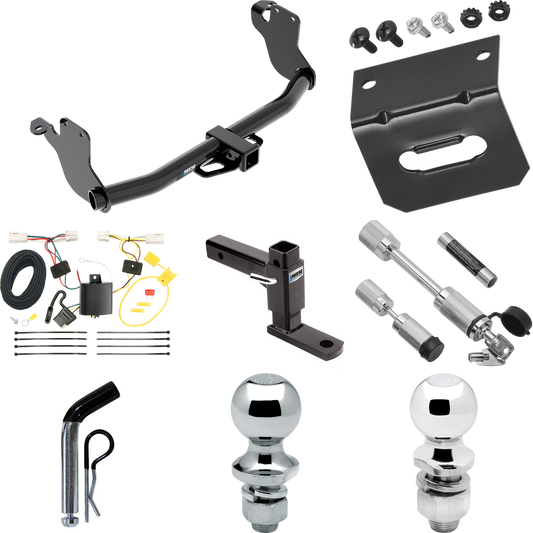 Fits 2011-2023 Mitsubishi RVR Trailer Hitch Tow PKG w/ 4-Flat Wiring Harness + Adjustable Drop Rise Ball Mount + Pin/Clip + 2" Ball + 1-7/8" Ball + Dual Hitch & Coupler Locks (For (Canada Only) Models) By Reese Towpower