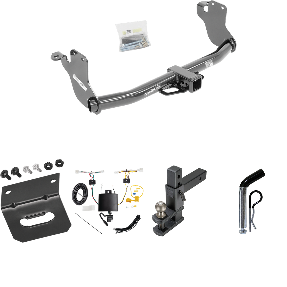 Fits 2020-2023 Mitsubishi Outlander Sport Trailer Hitch Tow PKG w/ 4-Flat Wiring Harness + Adjustable Drop Rise Clevis Hitch Ball Mount w/ 2" Ball + Pin/Clip + Wiring Bracket By Draw-Tite