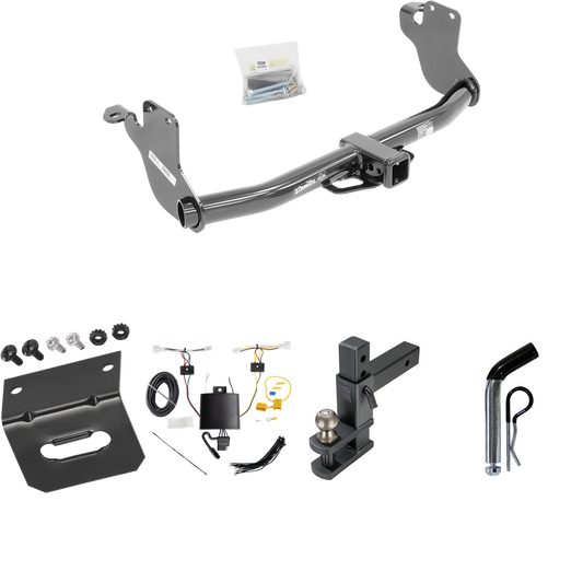 Fits 2020-2023 Mitsubishi Outlander Sport Trailer Hitch Tow PKG w/ 4-Flat Wiring Harness + Adjustable Drop Rise Clevis Hitch Ball Mount w/ 2" Ball + Pin/Clip + Wiring Bracket By Draw-Tite