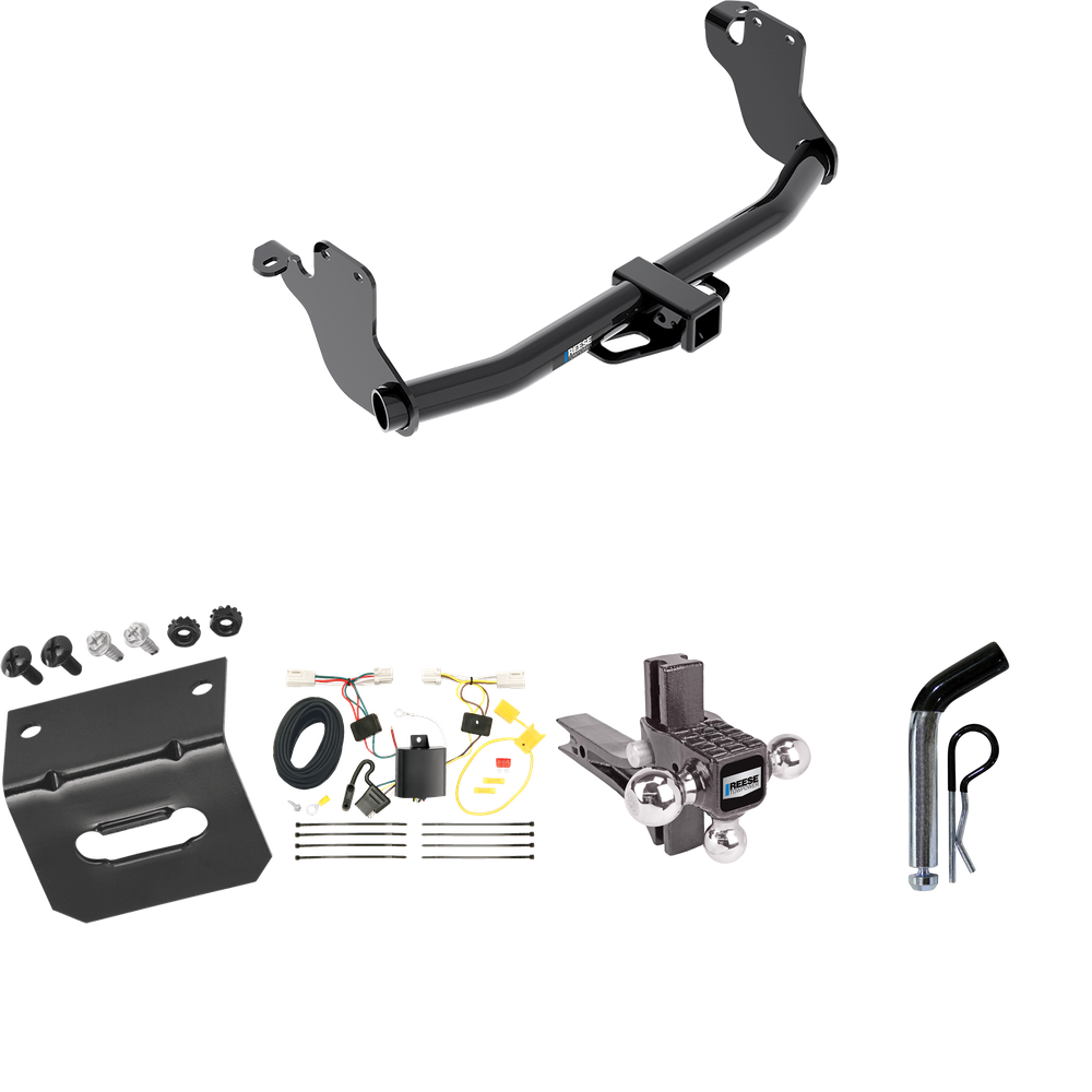 Fits 2011-2019 Mitsubishi Outlander Sport Trailer Hitch Tow PKG w/ 4-Flat Wiring Harness + Adjustable Drop Rise Triple Ball Ball Mount 1-7/8" & 2" & 2-5/16" Trailer Balls + Pin/Clip + Wiring Bracket By Reese Towpower