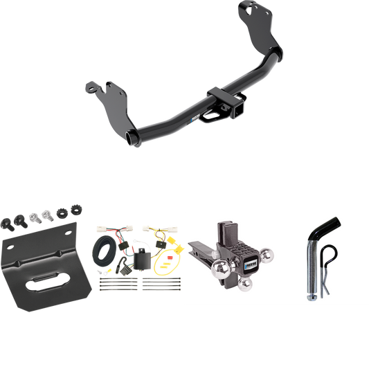 Fits 2011-2019 Mitsubishi Outlander Sport Trailer Hitch Tow PKG w/ 4-Flat Wiring Harness + Adjustable Drop Rise Triple Ball Ball Mount 1-7/8" & 2" & 2-5/16" Trailer Balls + Pin/Clip + Wiring Bracket By Reese Towpower