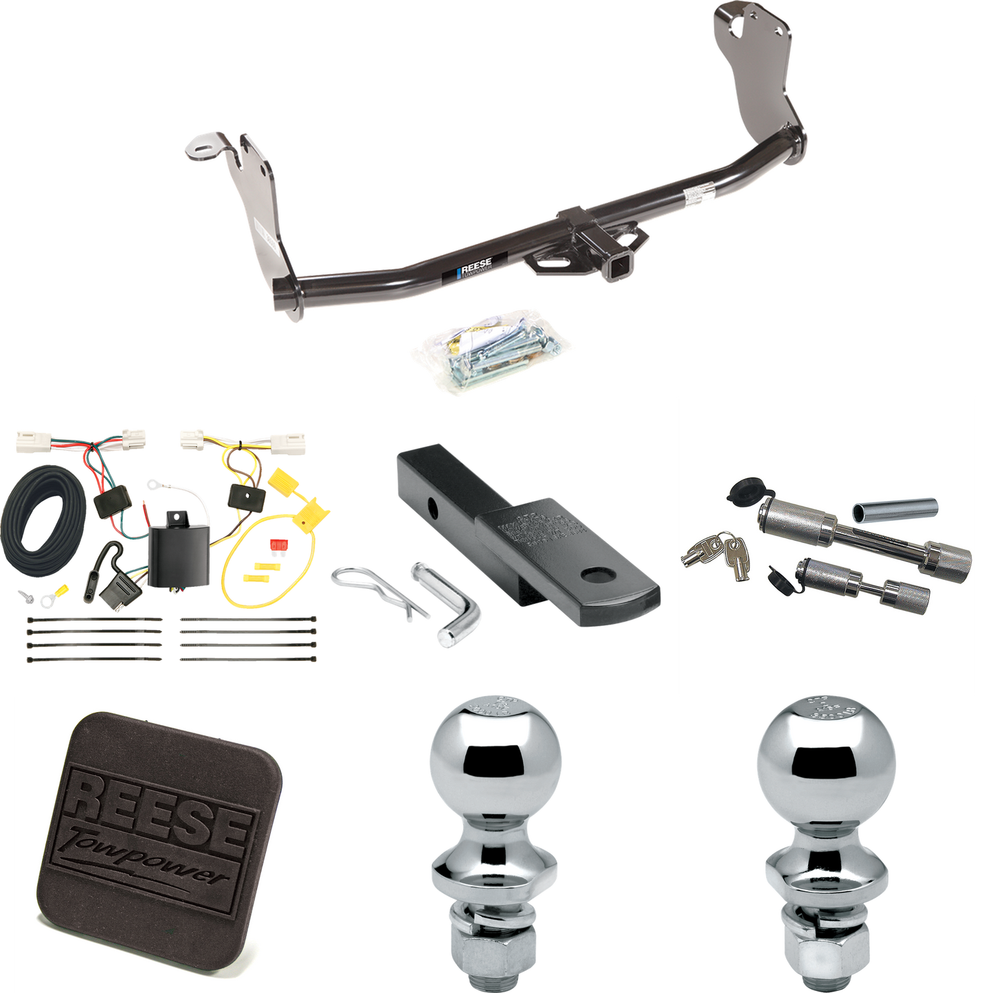 Fits 2011-2014 Mitsubishi RVR Trailer Hitch Tow PKG w/ 4-Flat Wiring Harness + Draw-Bar + 1-7/8" + 2" Ball + Hitch Cover + Dual Hitch & Coupler Locks (For (Canada Only) Models) By Reese Towpower