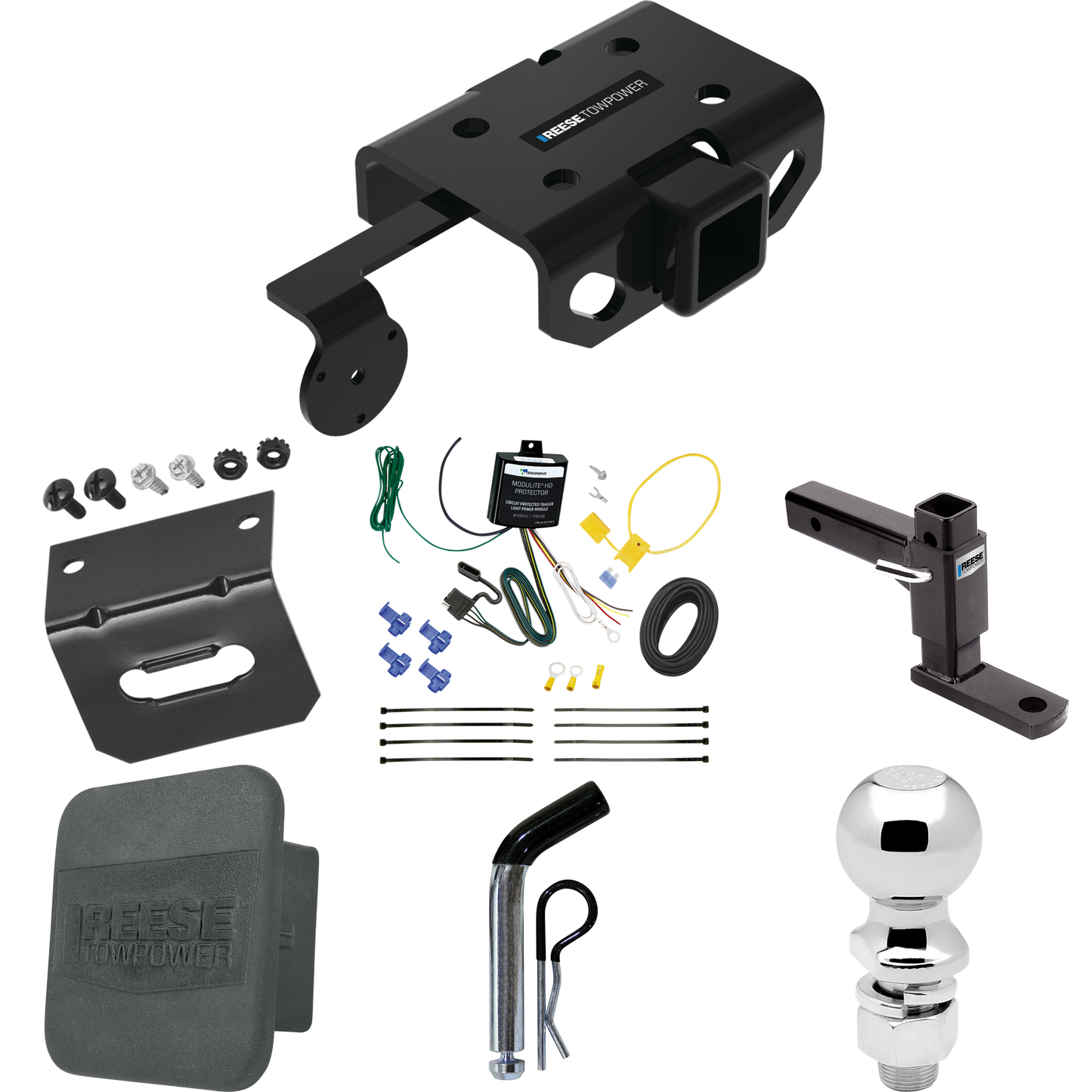 Fits 2011-2022 Volkswagen Amarok Trailer Hitch Tow PKG w/ 4-Flat Wiring + Adjustable Drop Rise Ball Mount + Pin/Clip + 2-5/16" Ball + Wiring Bracket + Hitch Cover By Reese Towpower