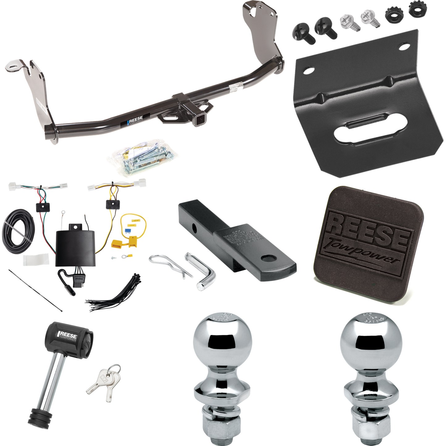 Fits 2020-2021 Mitsubishi Outlander Sport Trailer Hitch Tow PKG w/ 4-Flat Wiring Harness + Draw-Bar + 1-7/8" + 2" Ball + Wiring Bracket + Hitch Cover + Hitch Lock By Reese Towpower