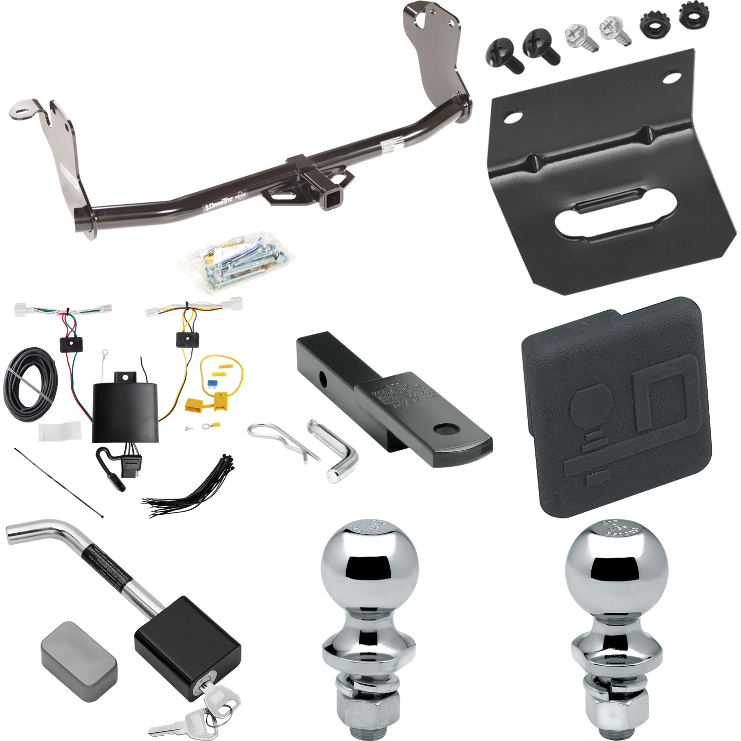 Fits 2020-2021 Mitsubishi Outlander Sport Trailer Hitch Tow PKG w/ 4-Flat Wiring Harness + Draw-Bar + 1-7/8" + 2" Ball + Wiring Bracket + Hitch Cover + Hitch Lock By Draw-Tite