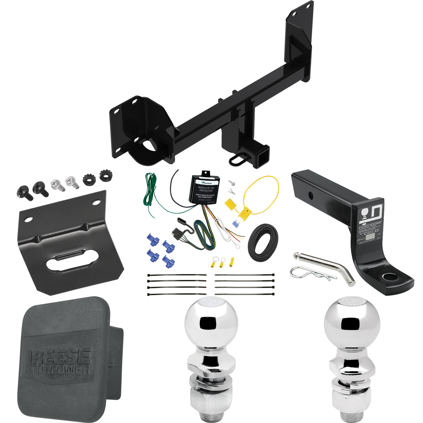 Fits 2019-2023 BMW X5 Trailer Hitch Tow PKG w/ 4-Flat Wiring + Ball Mount w/ 4" Drop + 2" Ball + 2-5/16" Ball + Wiring Bracket + Hitch Cover (Excludes: M Sport Package Models) By Reese Towpower