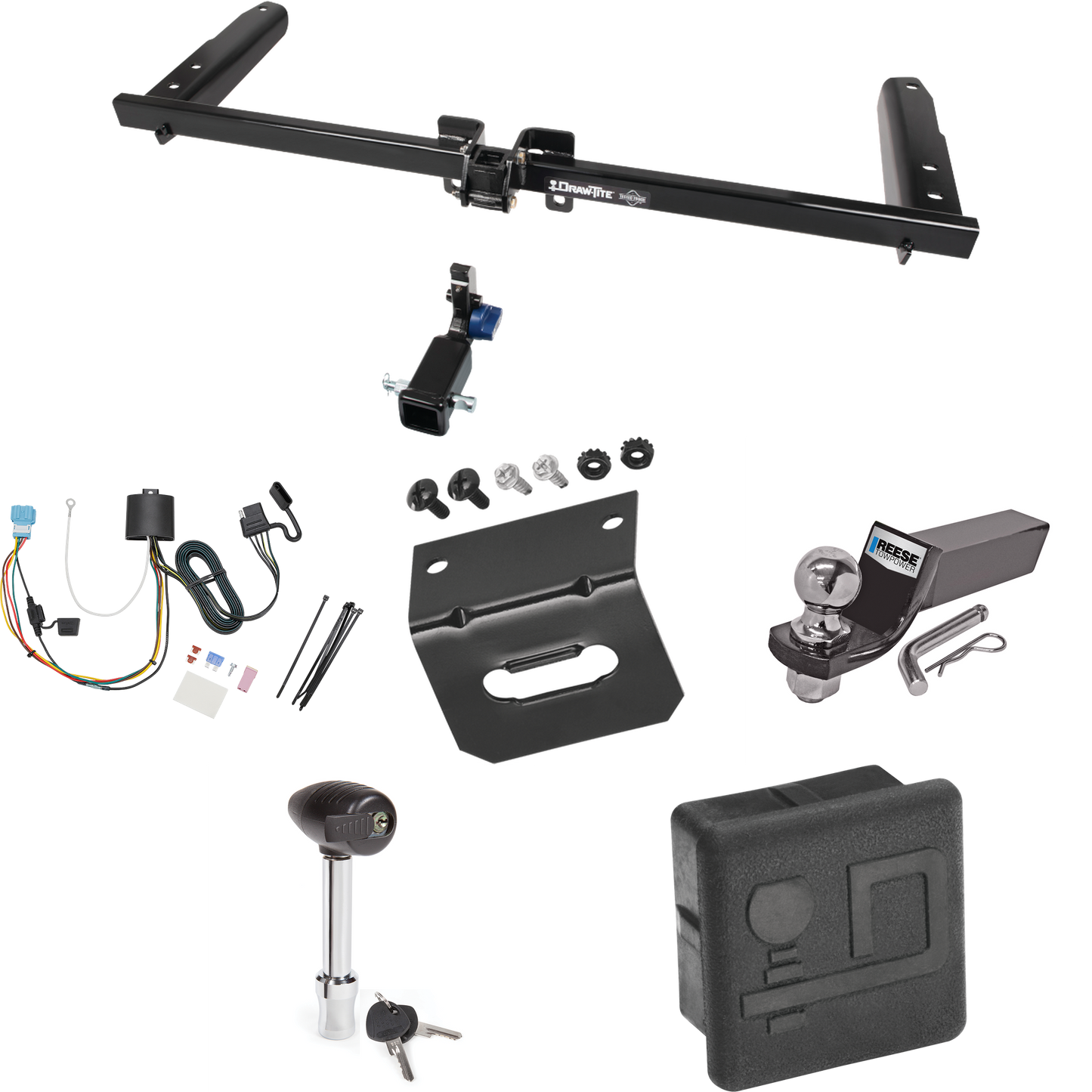 Fits 2018-2023 Honda Odyssey Trailer Hitch Tow PKG w/ 4-Flat Wiring + Starter Kit Ball Mount w/ 2" Drop & 2" Ball + Wiring Bracket + Hitch Lock + Hitch Cover (For With Fuse Provisions Models) By Draw-Tite