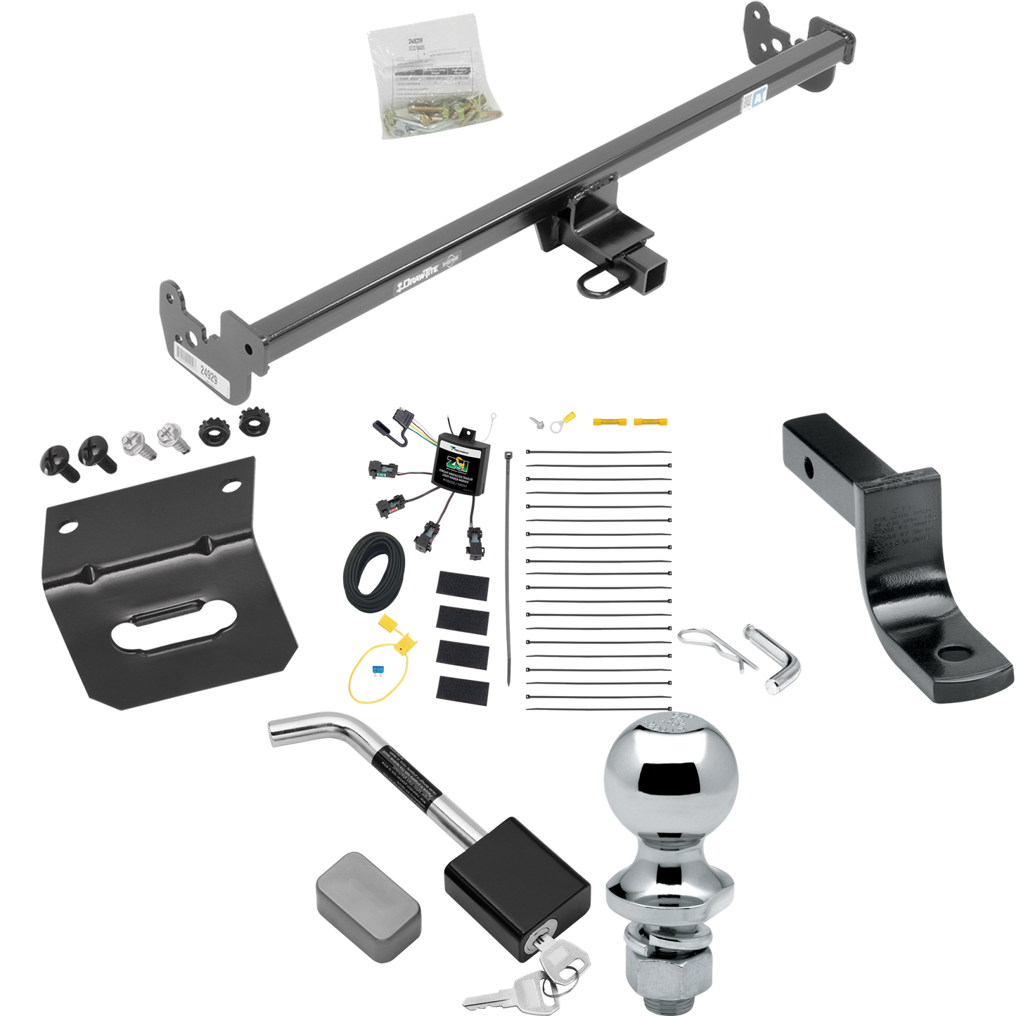 Fits 2020-2022 Toyota Yaris Trailer Hitch Tow PKG w/ 4-Flat Zero Contact "No Splice" Wiring Harness + Draw-Bar + 1-7/8" Ball + Wiring Bracket + Hitch Lock (For Sedan Models) By Draw-Tite