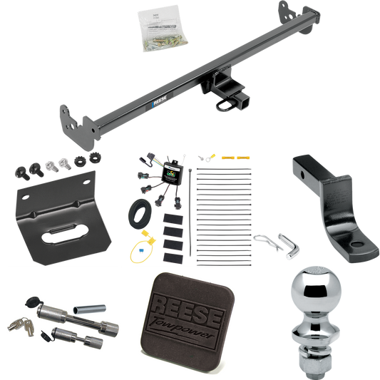 Fits 2015-2019 Toyota Yaris Trailer Hitch Tow PKG w/ 4-Flat Zero Contact "No Splice" Wiring Harness + Draw-Bar + 1-7/8" Ball + Wiring Bracket + Hitch Cover + Dual Hitch & Coupler Locks (Excludes: SE Models) By Reese Towpower