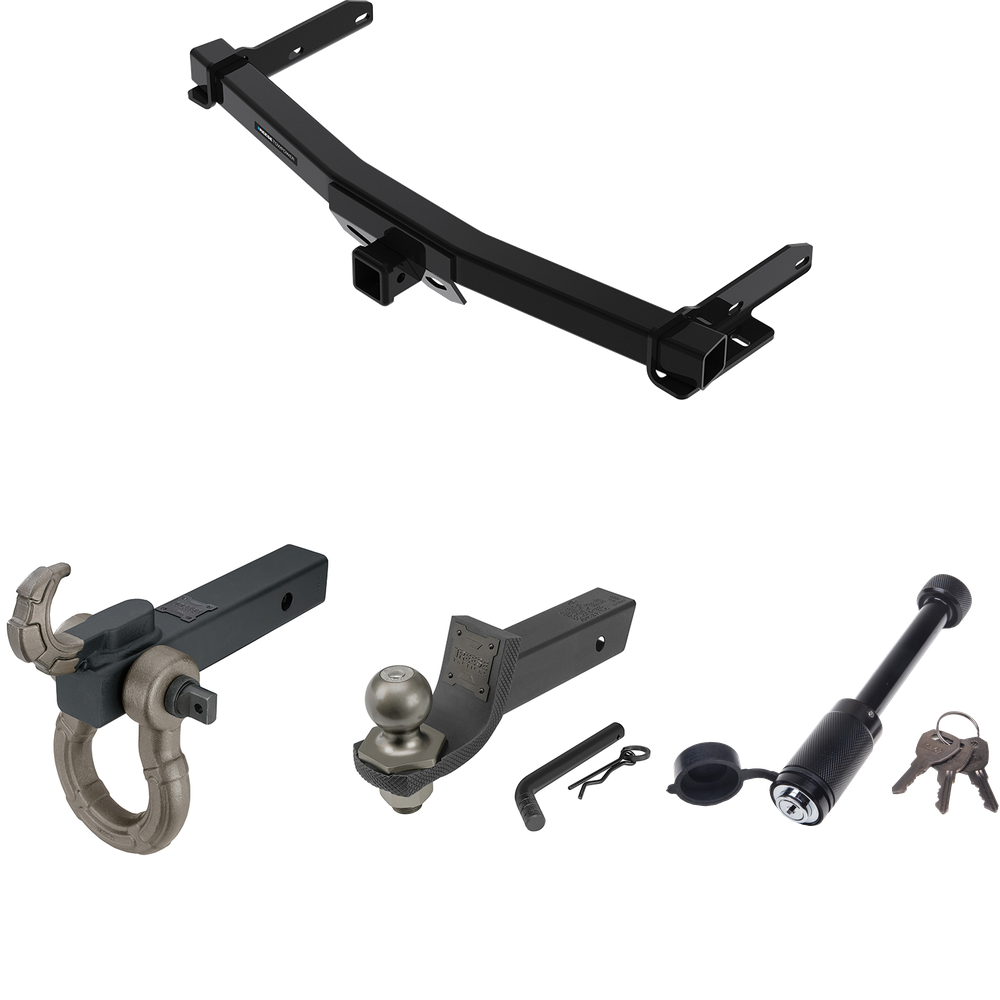 Fits 2022-2023 Jeep Grand Cherokee WK Trailer Hitch Tow PKG + Interlock Tactical Starter Kit w/ 2" Drop & 2" Ball + Tactical Hook & Shackle Mount + Tactical Dogbone Lock By Reese Towpower