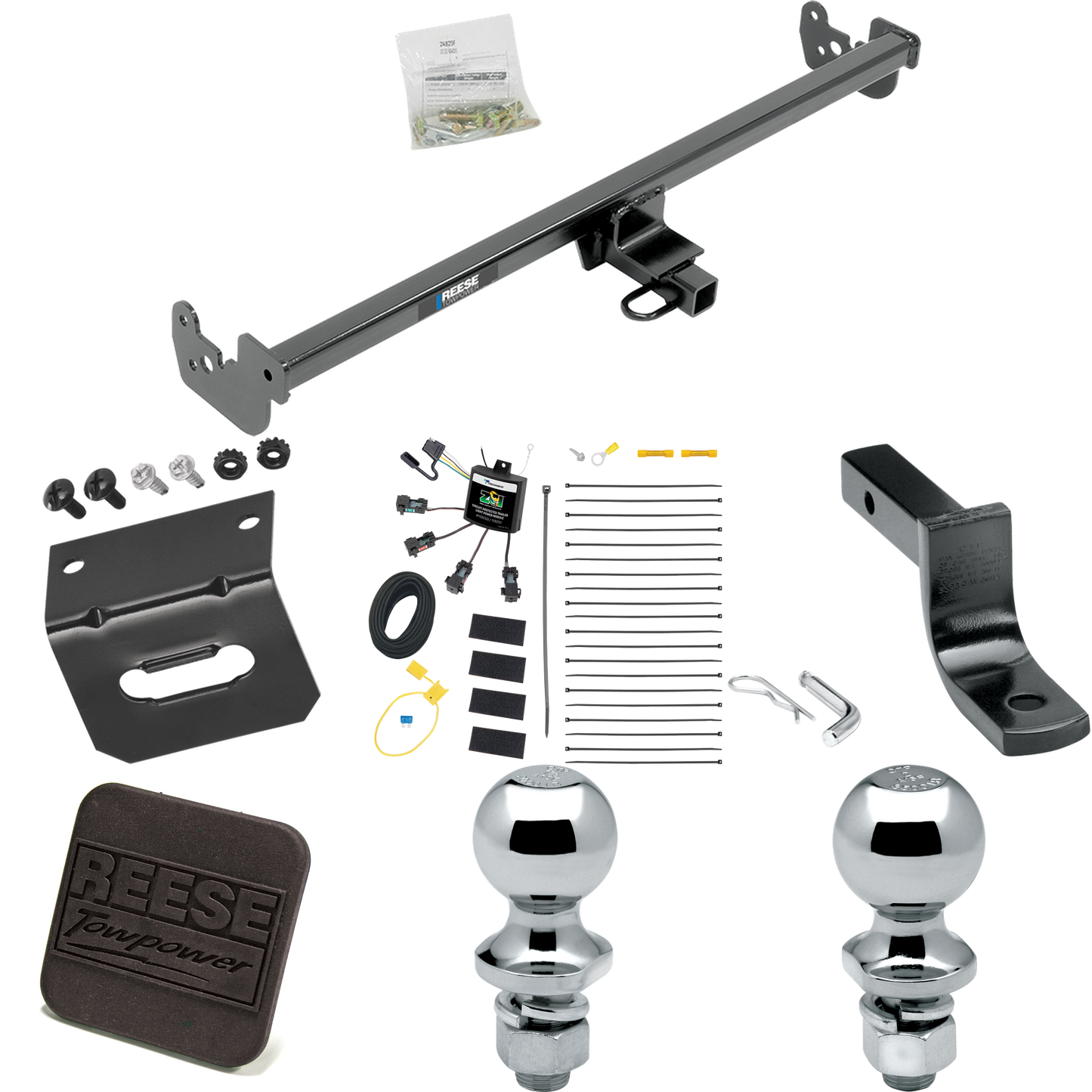 Fits 2020-2022 Toyota Yaris Trailer Hitch Tow PKG w/ 4-Flat Zero Contact "No Splice" Wiring Harness + Draw-Bar + 1-7/8" + 2" Ball + Wiring Bracket + Hitch Cover (For Sedan Models) By Reese Towpower