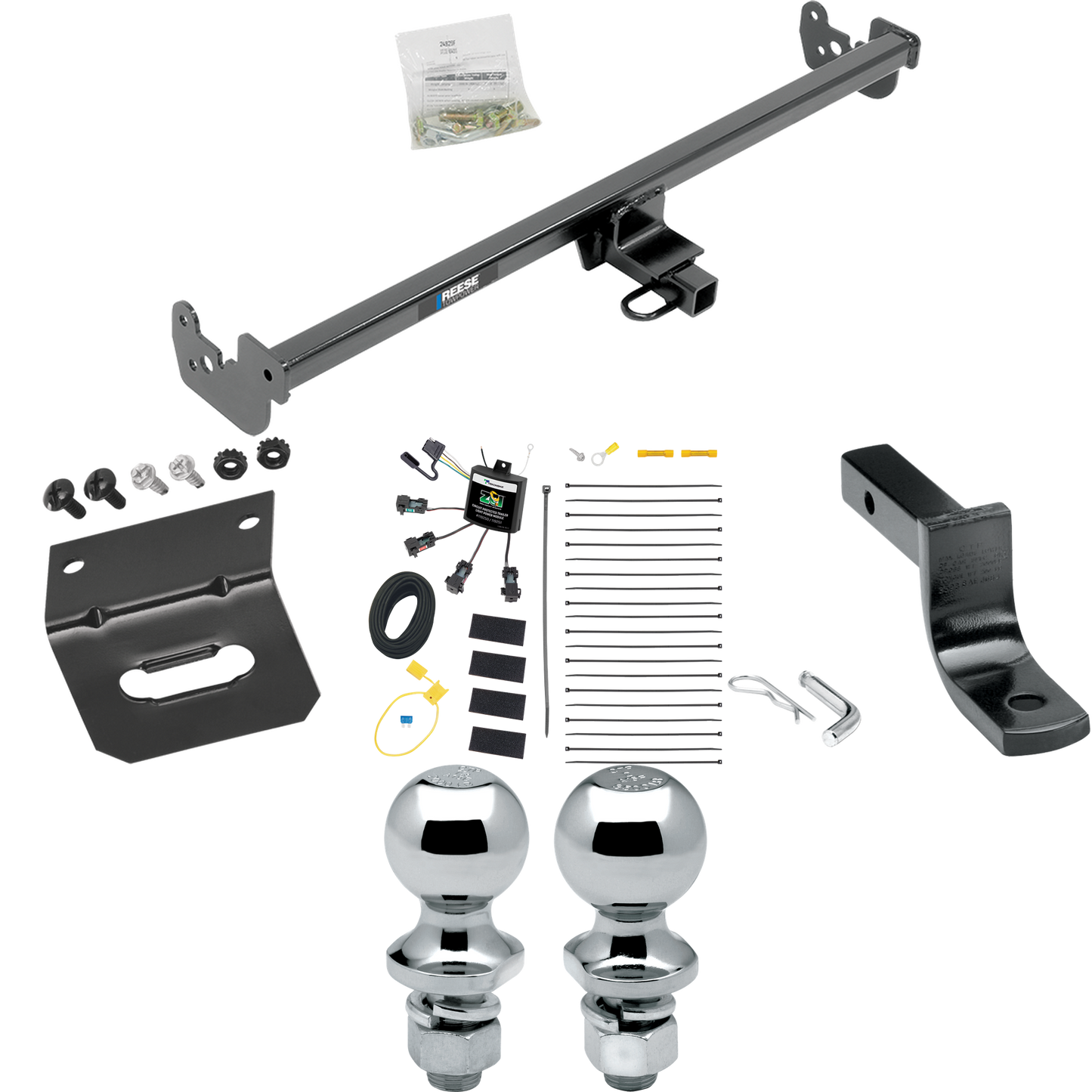 Fits 2015-2019 Toyota Yaris Trailer Hitch Tow PKG w/ 4-Flat Zero Contact "No Splice" Wiring Harness + Draw-Bar + 1-7/8" + 2" Ball + Wiring Bracket (Excludes: SE Models) By Reese Towpower