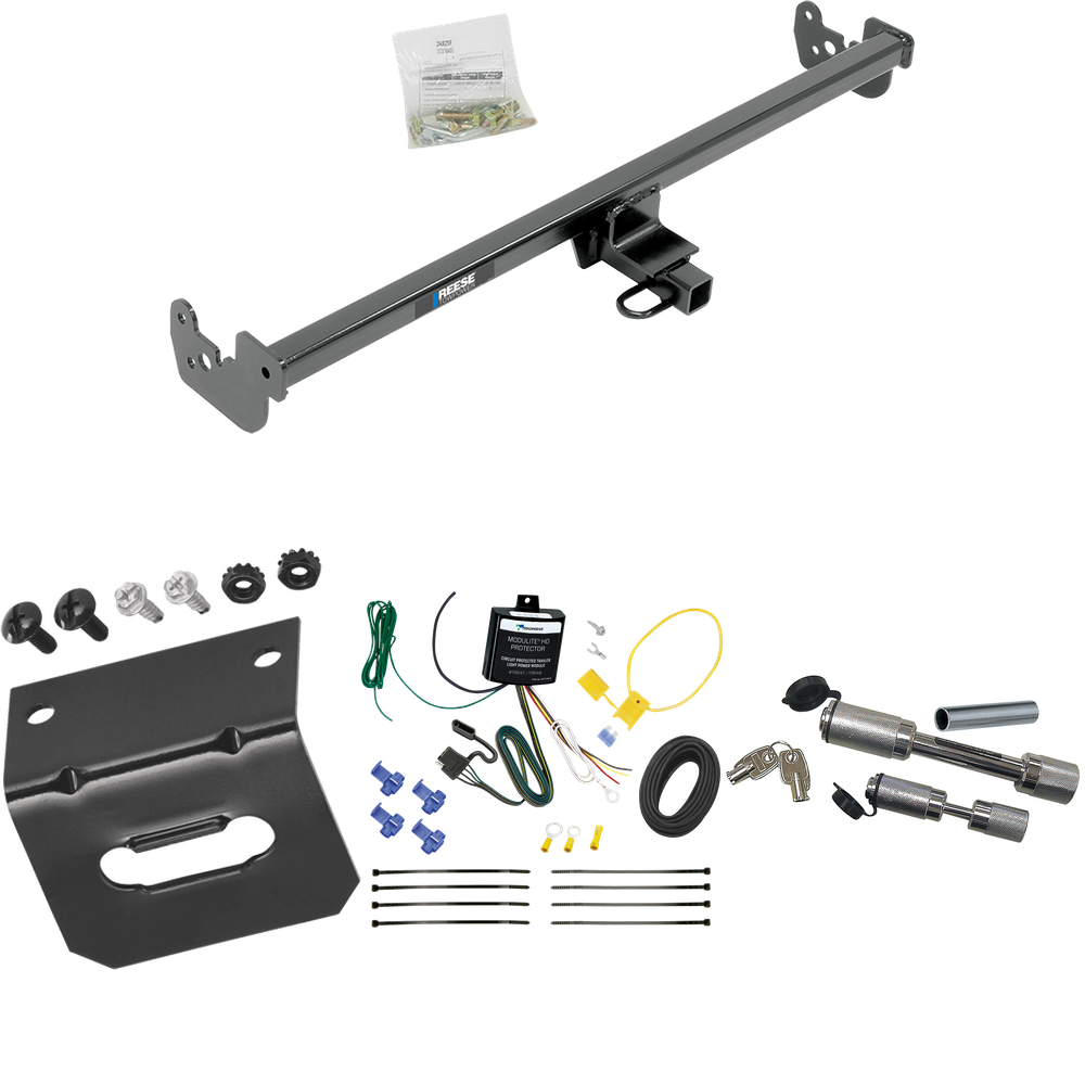 Fits 2015-2019 Toyota Yaris Trailer Hitch Tow PKG w/ 4-Flat Wiring Harness + Wiring Bracket + Dual Hitch & Coupler Locks (Excludes: SE Models) By Reese Towpower