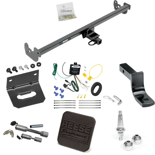 Fits 2015-2019 Toyota Yaris Trailer Hitch Tow PKG w/ 4-Flat Wiring Harness + Draw-Bar + Interchangeable 1-7/8" & 2" Balls + Wiring Bracket + Hitch Cover + Dual Hitch & Coupler Locks (Excludes: SE Models) By Reese Towpower