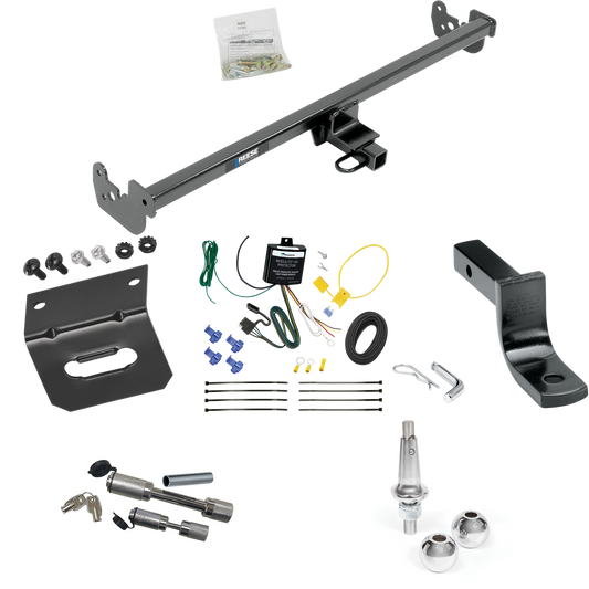 Fits 2015-2019 Toyota Yaris Trailer Hitch Tow PKG w/ 4-Flat Wiring Harness + Draw-Bar + Interchangeable 1-7/8" & 2" Balls + Wiring Bracket + Dual Hitch & Coupler Locks (Excludes: SE Models) By Reese Towpower