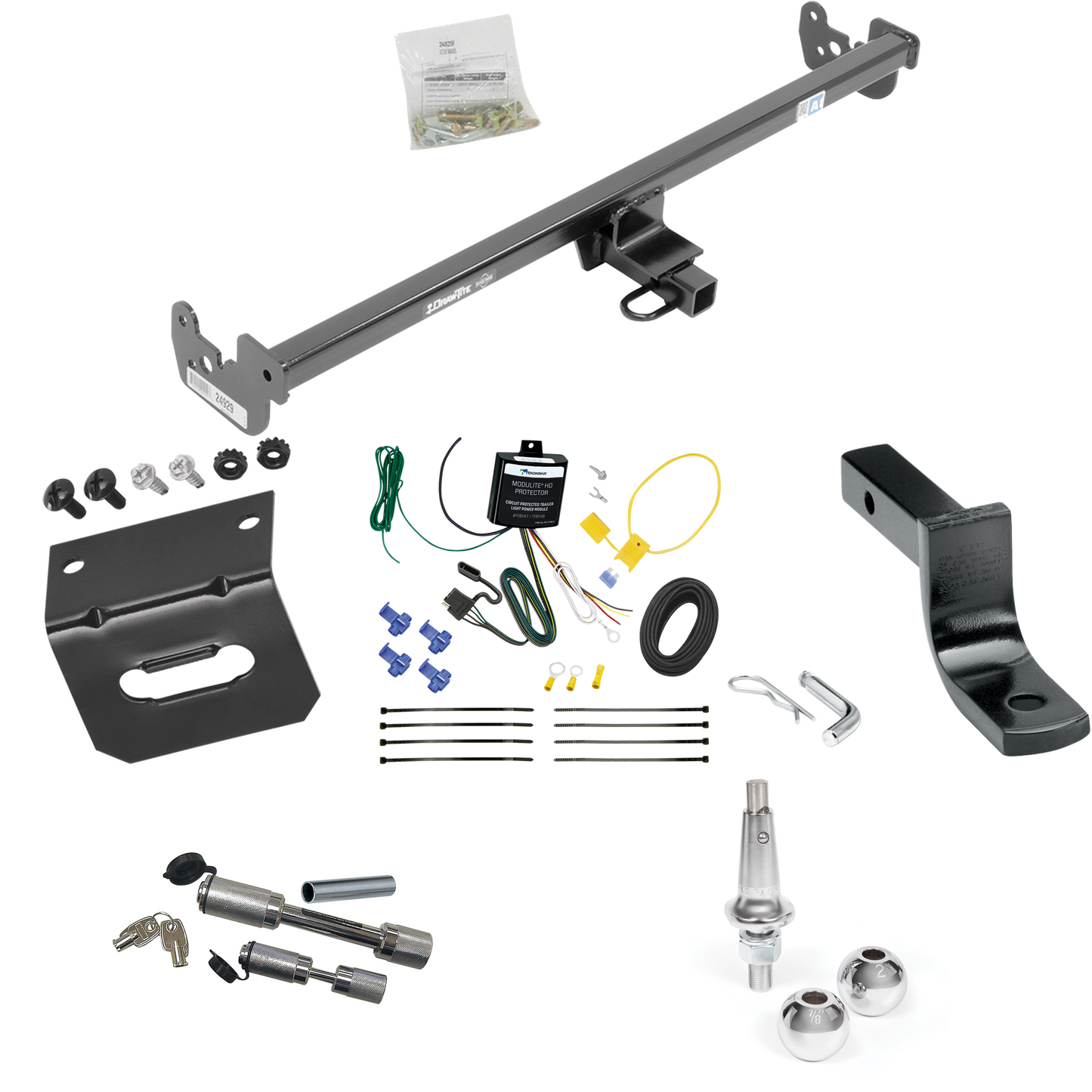 Fits 2020-2022 Toyota Yaris Trailer Hitch Tow PKG w/ 4-Flat Wiring Harness + Draw-Bar + Interchangeable 1-7/8" & 2" Balls + Wiring Bracket + Dual Hitch & Coupler Locks (For Sedan Models) By Draw-Tite