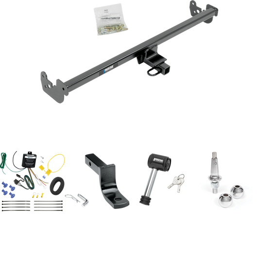 Fits 2015-2019 Toyota Yaris Trailer Hitch Tow PKG w/ 4-Flat Wiring Harness + Draw-Bar + Interchangeable 1-7/8" & 2" Balls + Hitch Lock (Excludes: SE Models) By Reese Towpower