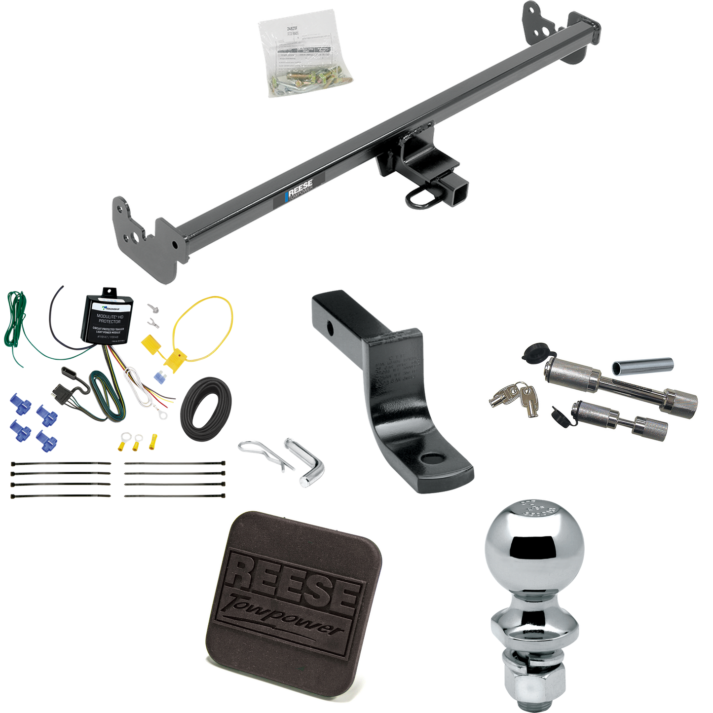 Fits 2015-2019 Toyota Yaris Trailer Hitch Tow PKG w/ 4-Flat Wiring Harness + Draw-Bar + 2" Ball + Hitch Cover + Dual Hitch & Coupler Locks (Excludes: SE Models) By Reese Towpower