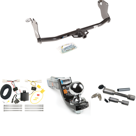 Fits 2011-2014 Mitsubishi RVR Trailer Hitch Tow PKG w/ 4-Flat Wiring Harness + Interlock Starter Kit w/ 2" Ball 2-1/2" Drop 2" Rise + Dual Hitch & Coupler Locks (For (Canada Only) Models) By Reese Towpower