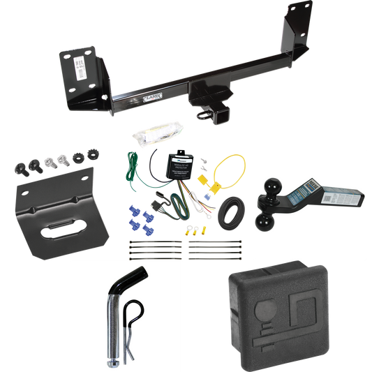 Fits 2007-2014 BMW X5 Trailer Hitch Tow PKG w/ 4-Flat Wiring + Dual Ball Ball Mount 2" & 2-5/16" Trailer Balls + Pin/Clip + Wiring Bracket + Hitch Cover (Excludes: M Sport Package Models) By Draw-Tite