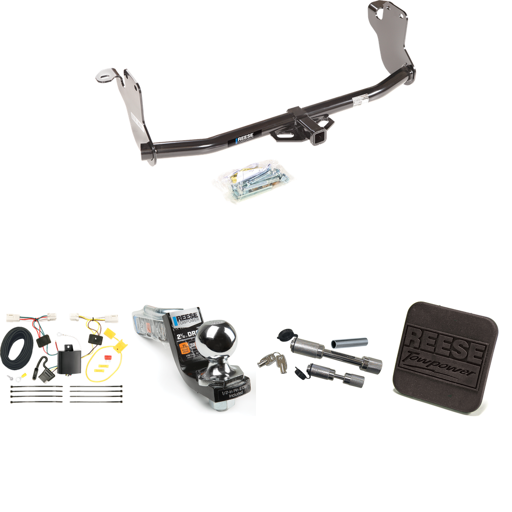 Fits 2011-2019 Mitsubishi Outlander Sport Trailer Hitch Tow PKG w/ 4-Flat Wiring Harness + Interlock Starter Kit w/ 2" Ball 2-1/2" Drop 2" Rise + Hitch Cover + Dual Hitch & Coupler Locks By Reese Towpower