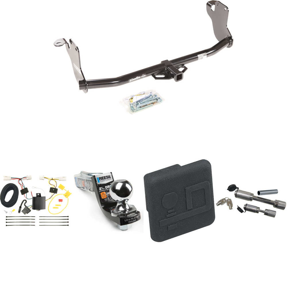 Fits 2011-2014 Mitsubishi RVR Trailer Hitch Tow PKG w/ 4-Flat Wiring Harness + Interlock Starter Kit w/ 2" Ball 2-1/2" Drop 2" Rise + Hitch Cover + Dual Hitch & Coupler Locks (For (Canada Only) Models) By Draw-Tite