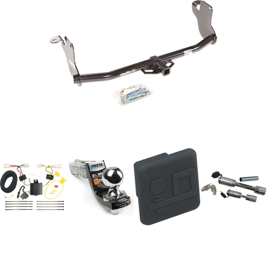 Fits 2011-2014 Mitsubishi RVR Trailer Hitch Tow PKG w/ 4-Flat Wiring Harness + Interlock Starter Kit w/ 2" Ball 2-1/2" Drop 2" Rise + Hitch Cover + Dual Hitch & Coupler Locks (For (Canada Only) Models) By Draw-Tite