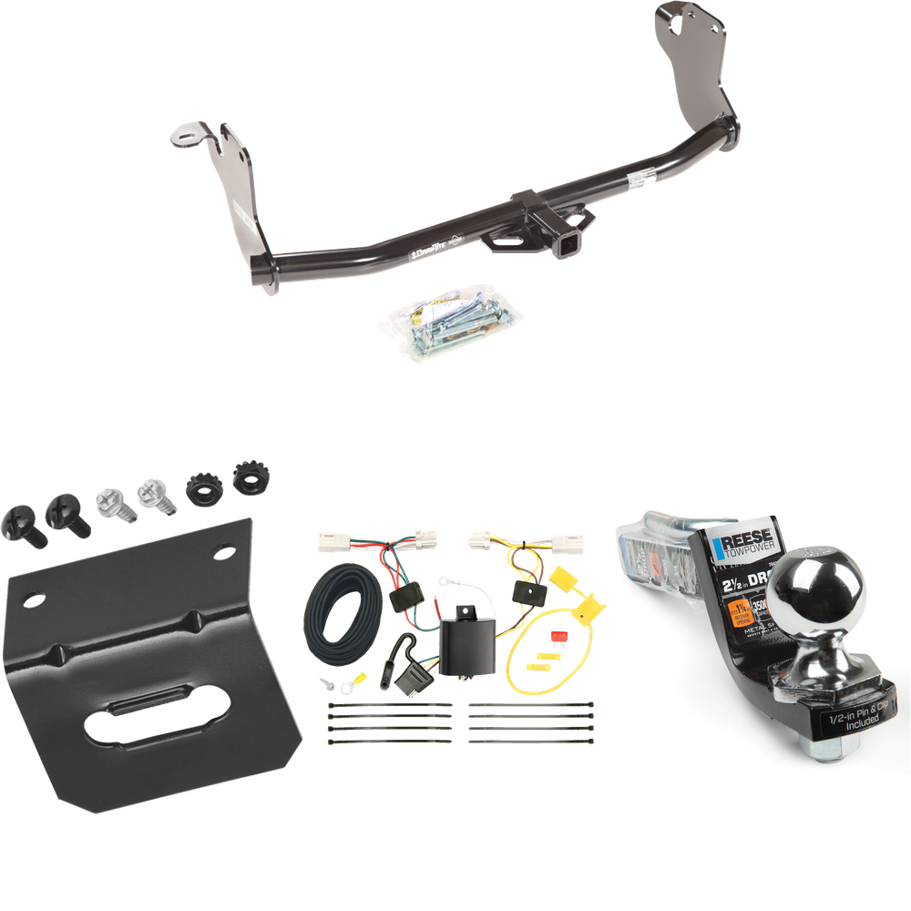 Fits 2011-2014 Mitsubishi RVR Trailer Hitch Tow PKG w/ 4-Flat Wiring Harness + Interlock Starter Kit w/ 2" Ball 2-1/2" Drop 2" Rise + Wiring Bracket (For (Canada Only) Models) By Draw-Tite