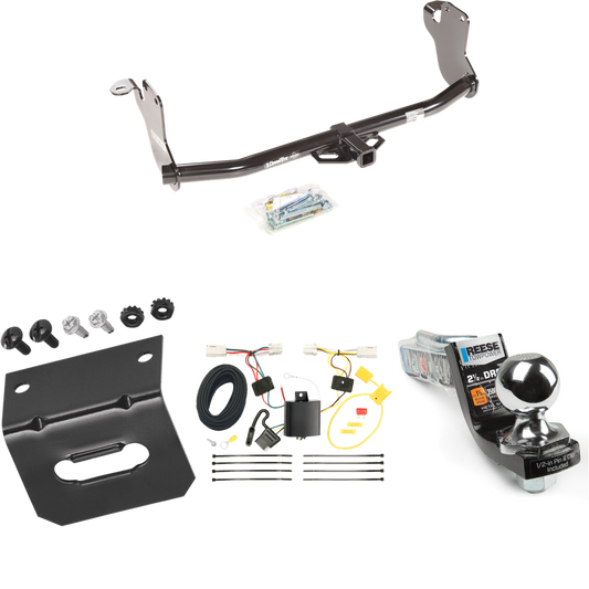 Fits 2011-2014 Mitsubishi RVR Trailer Hitch Tow PKG w/ 4-Flat Wiring Harness + Interlock Starter Kit w/ 2" Ball 2-1/2" Drop 2" Rise + Wiring Bracket (For (Canada Only) Models) By Draw-Tite