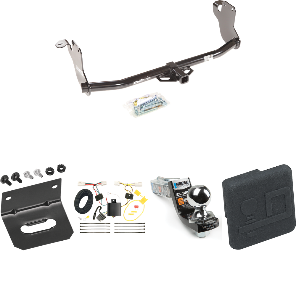 Fits 2011-2014 Mitsubishi RVR Trailer Hitch Tow PKG w/ 4-Flat Wiring Harness + Interlock Starter Kit w/ 2" Ball 2-1/2" Drop 2" Rise + Wiring Bracket + Hitch Cover (For (Canada Only) Models) By Draw-Tite