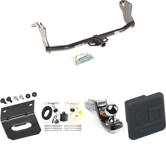 Fits 2011-2014 Mitsubishi RVR Trailer Hitch Tow PKG w/ 4-Flat Wiring Harness + Interlock Starter Kit w/ 2" Ball 2-1/2" Drop 2" Rise + Wiring Bracket + Hitch Cover (For (Canada Only) Models) By Draw-Tite