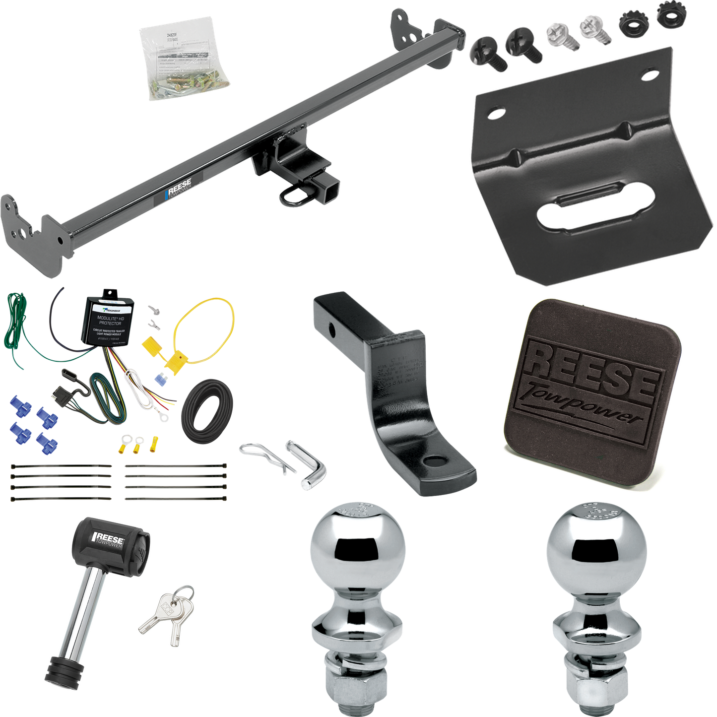 Fits 2020-2022 Toyota Yaris Trailer Hitch Tow PKG w/ 4-Flat Wiring Harness + Draw-Bar + 1-7/8" + 2" Ball + Wiring Bracket + Hitch Cover + Hitch Lock (For Sedan Models) By Reese Towpower