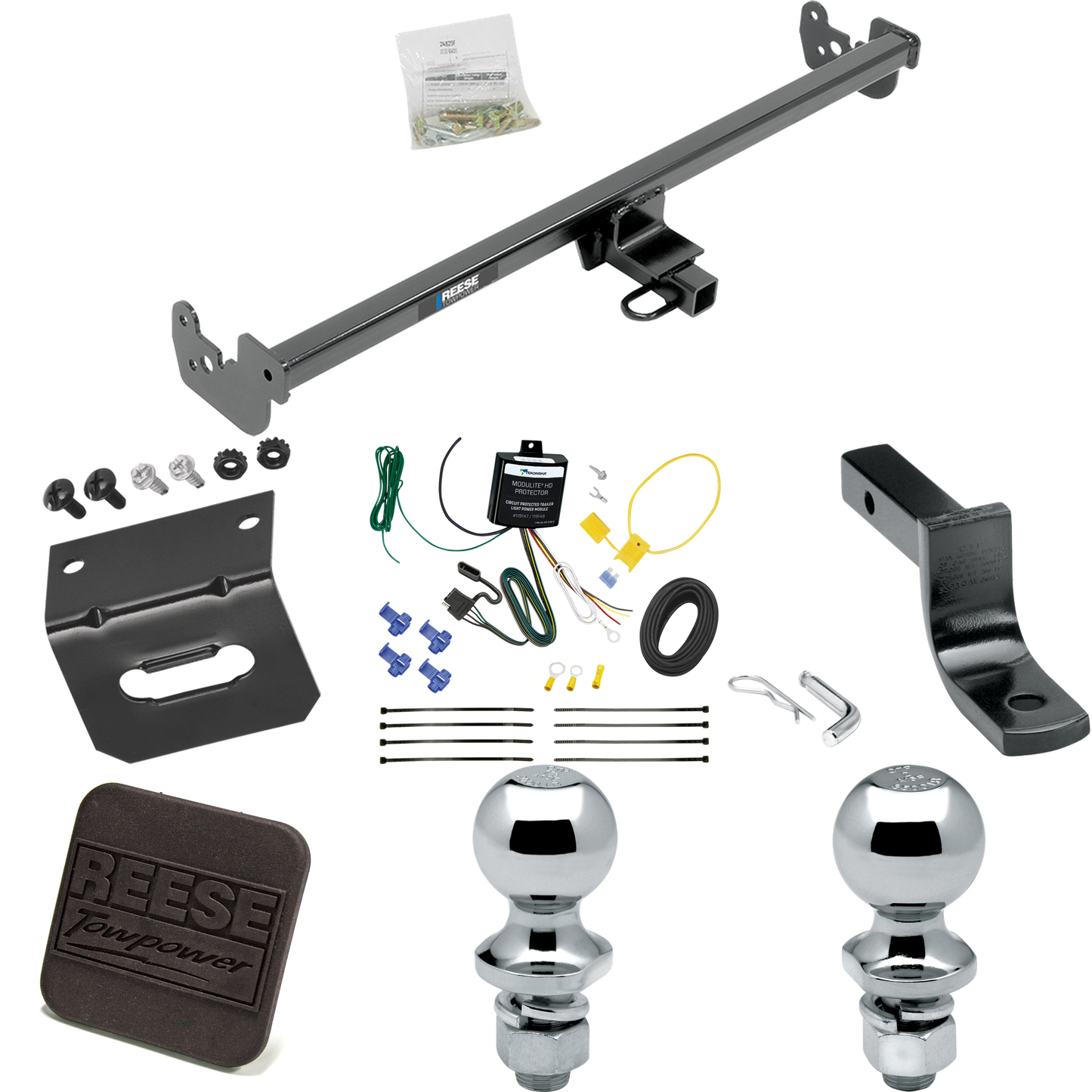 Se adapta al paquete de remolque con enganche para remolque Toyota Yaris 2020-2022 con arnés de cableado de 4 planos + barra de tracción + bola de 1-7/8" + 2" + soporte de cableado + cubierta de enganche (para modelos sedán) de Reese Towpower