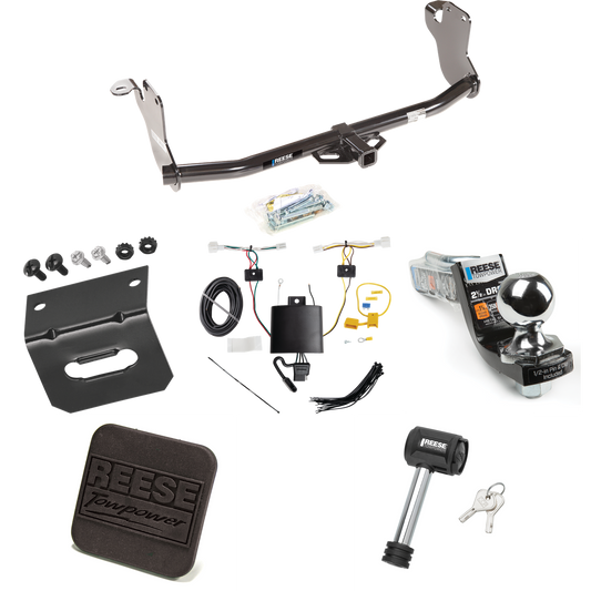 Fits 2020-2021 Mitsubishi Outlander Sport Trailer Hitch Tow PKG w/ 4-Flat Wiring Harness + Interlock Starter Kit w/ 2" Ball 2-1/2" Drop 2" Rise + Wiring Bracket + Hitch Cover + Hitch Lock By Reese Towpower