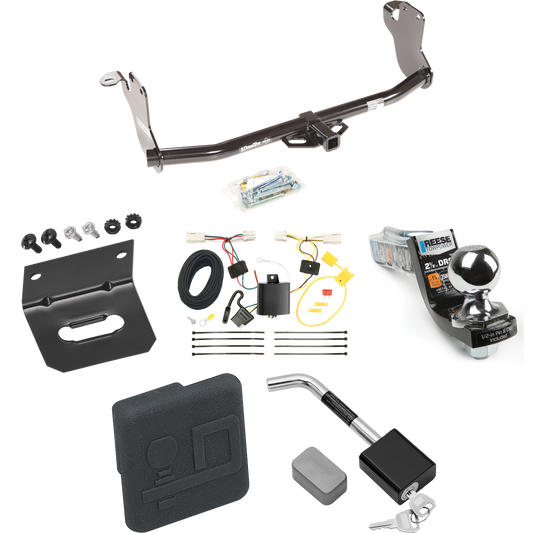 Fits 2011-2019 Mitsubishi Outlander Sport Trailer Hitch Tow PKG w/ 4-Flat Wiring Harness + Interlock Starter Kit w/ 2" Ball 2-1/2" Drop 2" Rise + Wiring Bracket + Hitch Cover + Hitch Lock By Draw-Tite