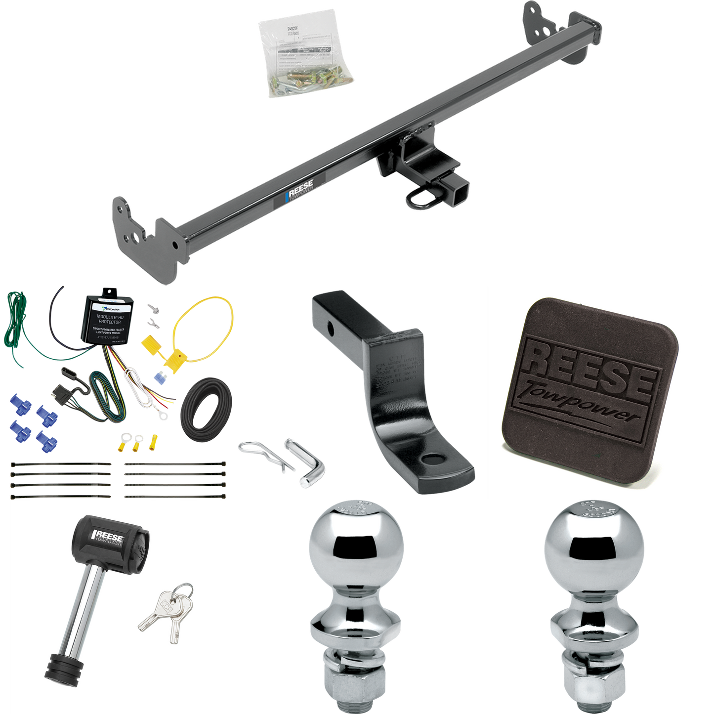 Fits 2015-2019 Toyota Yaris Trailer Hitch Tow PKG w/ 4-Flat Wiring Harness + Draw-Bar + 1-7/8" + 2" Ball + Hitch Cover + Hitch Lock (Excludes: SE Models) By Reese Towpower