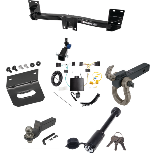 Fits 2015-2018 BMW X5 Trailer Hitch Tow PKG w/ 4-Flat Wiring + Interlock Tactical Starter Kit w/ 2" Drop & 2" Ball + Tactical Hook & Shackle Mount + Tactical Dogbone Lock + Wiring Bracket (Excludes: M Sport Package Models) By Draw-Tite