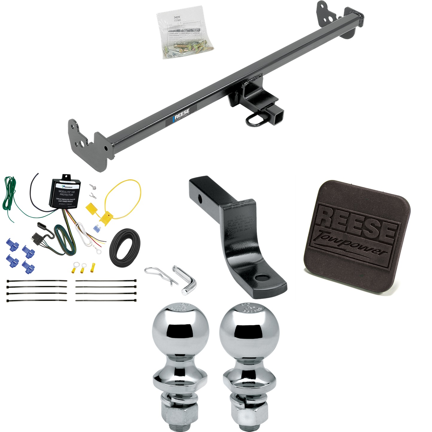 Fits 2015-2019 Toyota Yaris Trailer Hitch Tow PKG w/ 4-Flat Wiring Harness + Draw-Bar + 1-7/8" + 2" Ball + Hitch Cover (Excludes: SE Models) By Reese Towpower