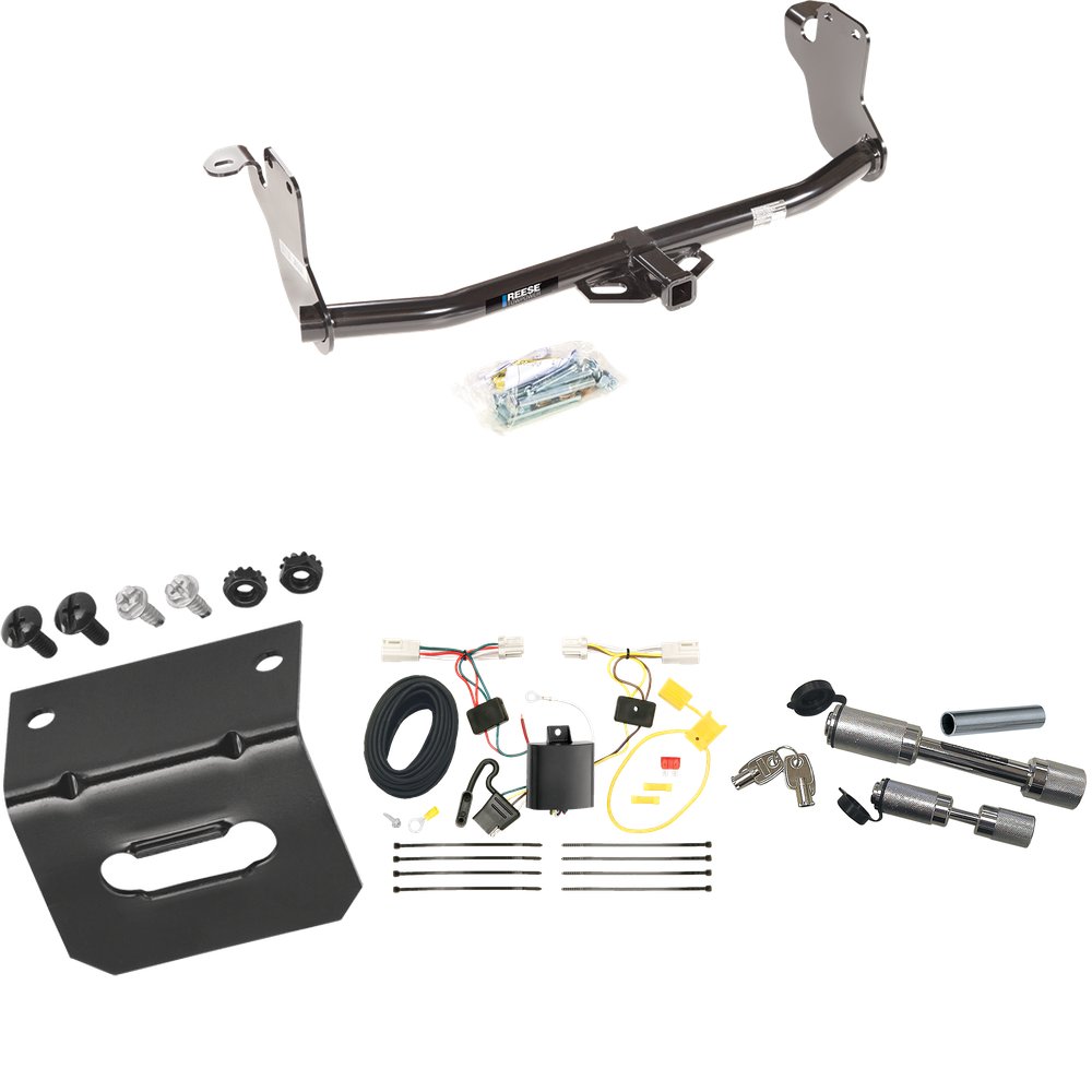 Se adapta al paquete de enganche de remolque Mitsubishi Outlander Sport 2011-2019 con arnés de cableado de 4 planos + soporte de cableado + enganche doble y cerraduras de acoplador de Reese Towpower