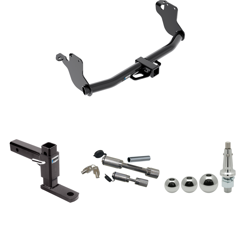 Fits 2011-2023 Mitsubishi RVR Trailer Hitch Tow PKG w/ Adjustable Drop Rise Ball Mount + Dual Hitch & Copler Locks + Inerchangeable 1-7/8" & 2" & 2-5/16" Balls (For (Canada Only) Models) By Reese Towpower