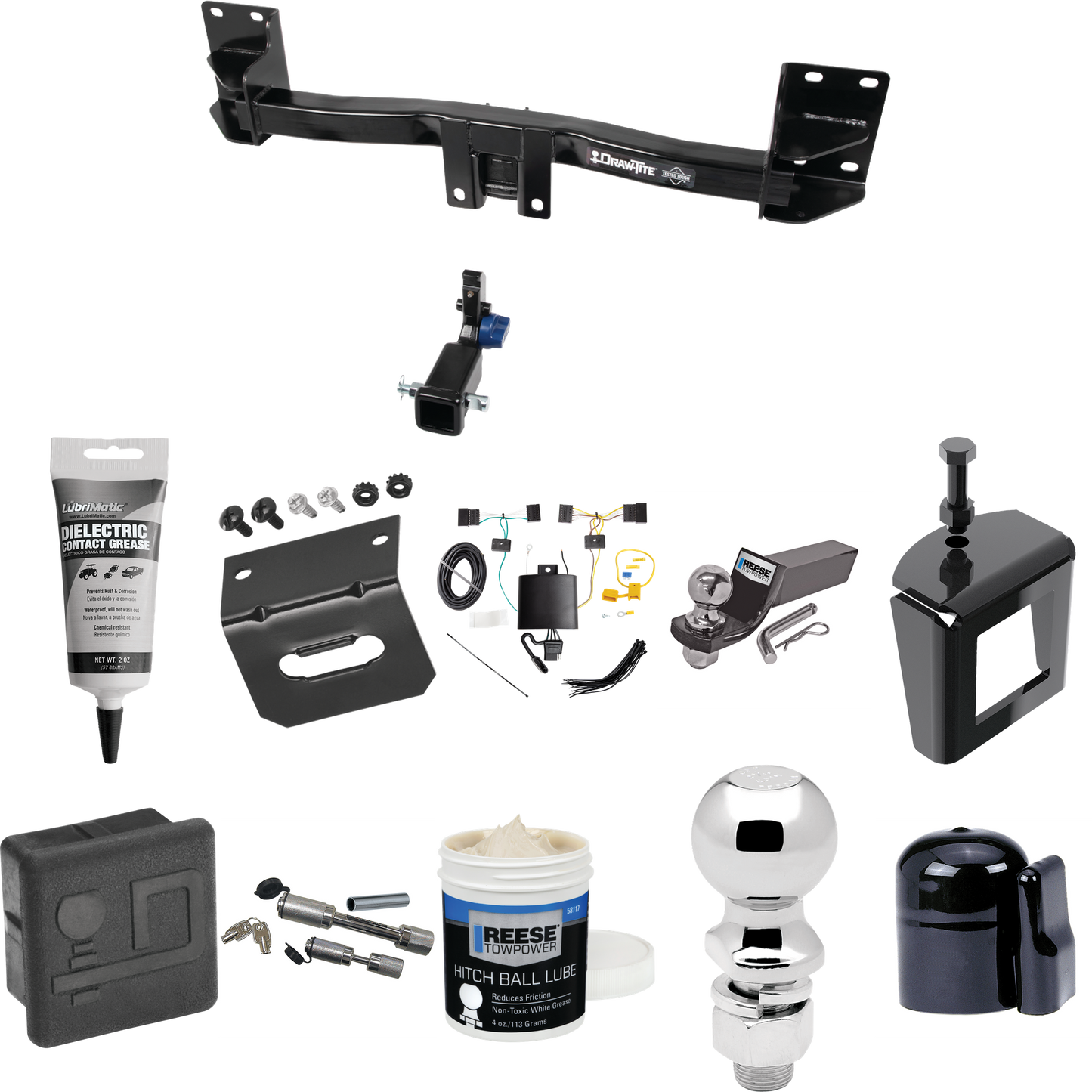 Fits 2015-2018 BMW X5 Trailer Hitch Tow PKG w/ 4-Flat Wiring + Starter Kit Ball Mount w/ 2" Drop & 2" Ball + 2-5/16" Ball + Wiring Bracket + Dual Hitch & Coupler Locks + Hitch Cover + Wiring Tester + Ball Lube +Electric Grease + Ball Wrench + Anti Ra