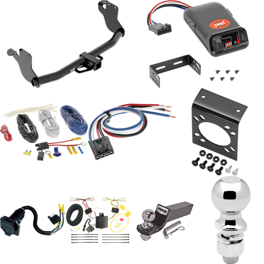 Fits 2011-2019 Mitsubishi Outlander Sport Trailer Hitch Tow PKG w/ Pro Series POD Brake Control + Generic BC Wiring Adapter + 7-Way RV Wiring + 2" & 2-5/16" Ball & Drop Mount By Reese Towpower