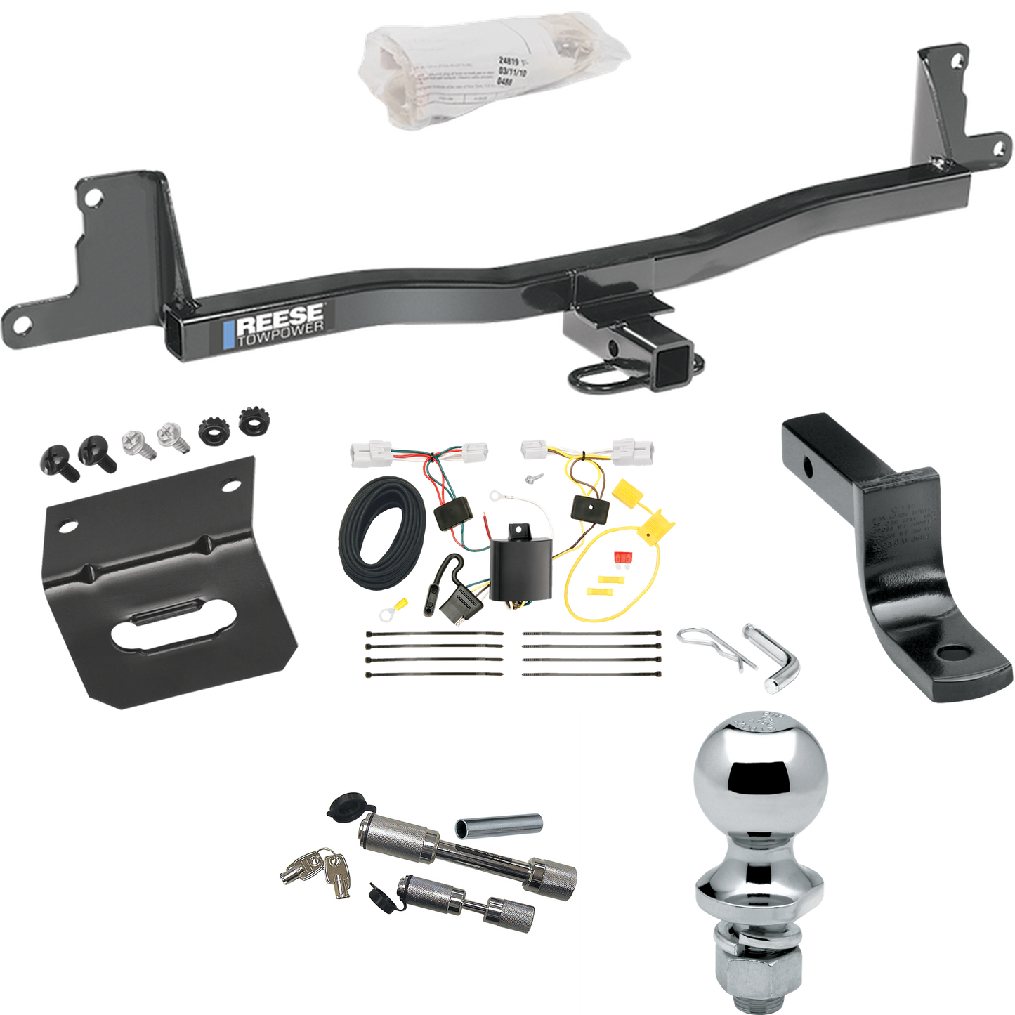 Fits 2007-2011 Toyota Yaris Trailer Hitch Tow PKG w/ 4-Flat Wiring Harness + Draw-Bar + 1-7/8" Ball + Wiring Bracket + Dual Hitch & Coupler Locks (For 4 Dr. Sedan Models) By Reese Towpower