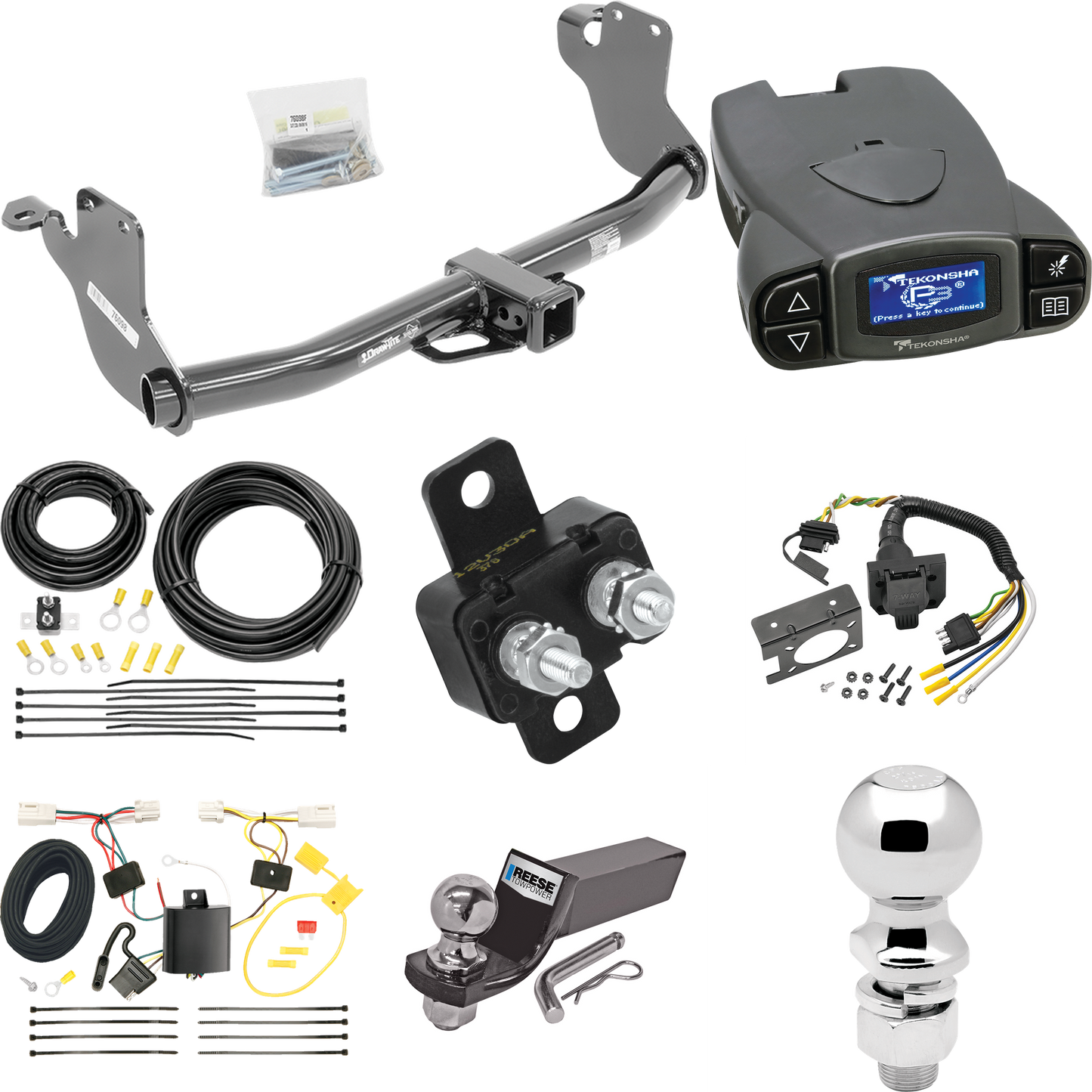 Se adapta al paquete de enganche de remolque Mitsubishi Outlander Sport 2011-2019 con control de freno Tekonsha Prodigy P3 + cableado RV de 7 vías + soporte de bola y caída de 2" y 2-5/16" de Draw-Tite