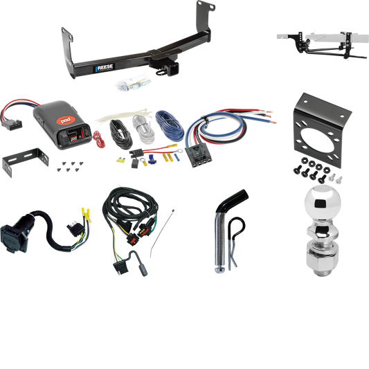 Fits 2006-2009 Mitsubishi Raider Trailer Hitch Tow PKG w/ 8K Round Bar Weight Distribution Hitch w/ 2-5/16" Ball + 2" Ball + Pin/Clip + Pro Series POD Brake Control + Generic BC Wiring Adapter + 7-Way RV Wiring By Reese Towpower