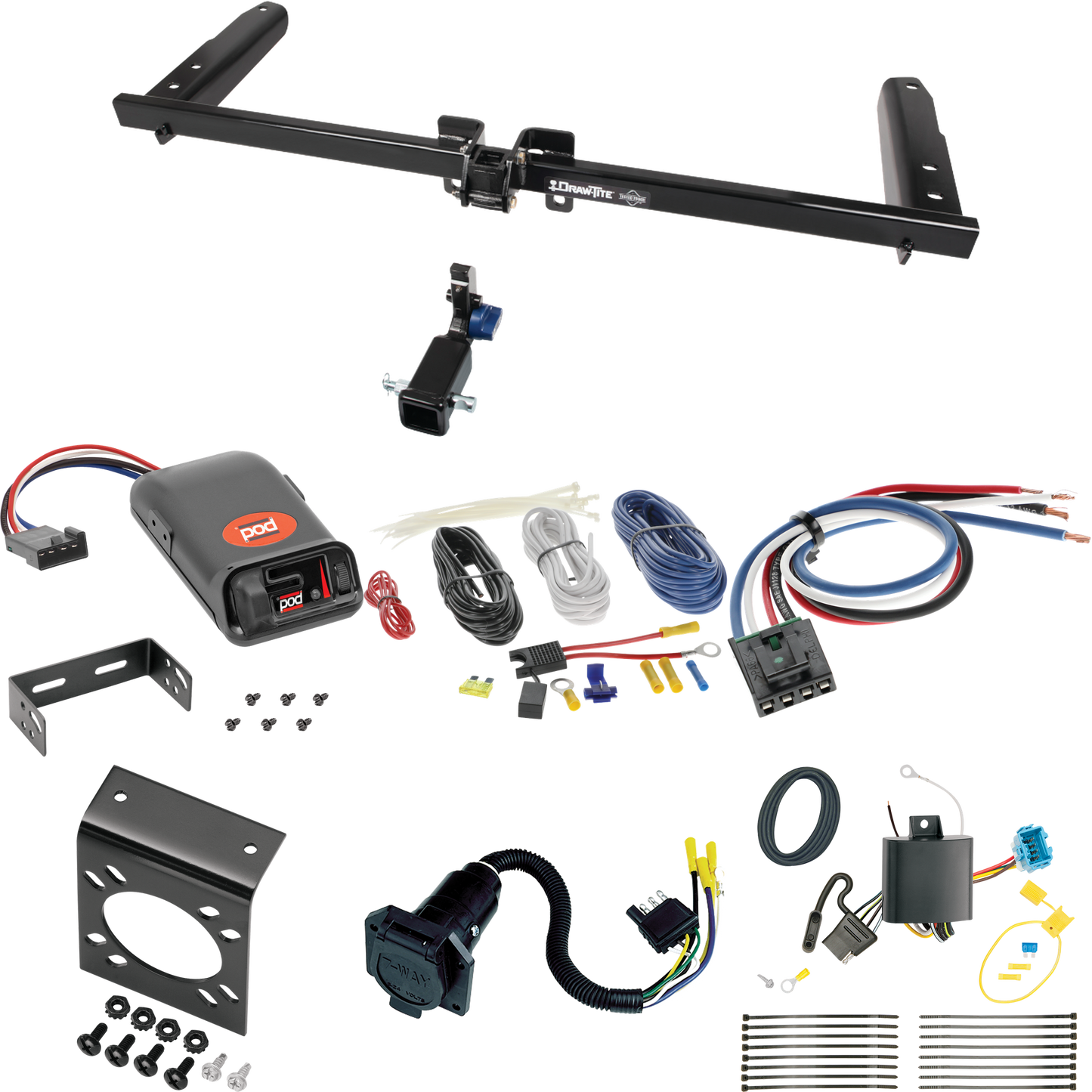 Se adapta al paquete de enganche de remolque oculto Honda Odyssey 2018-2023 con control de freno POD serie Pro + adaptador de cableado BC genérico + cableado RV de 7 vías (para modelos sin provisiones de fusibles) de Draw-Tite