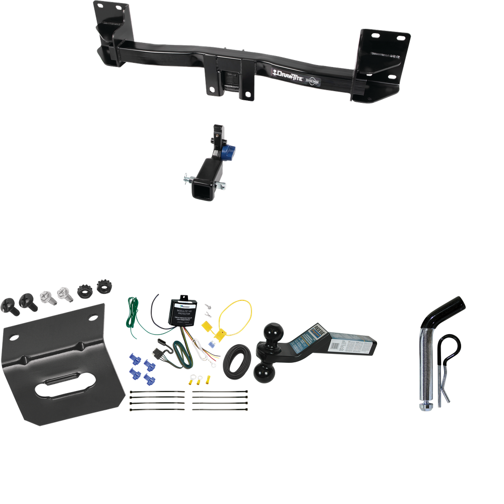 Fits 2007-2014 BMW X5 Trailer Hitch Tow PKG w/ 4-Flat Wiring Harness + Dual Ball Ball Mount 2" & 2-5/16" Trailer Balls + Pin/Clip +  Wiring Bracket (Excludes: M Sport Package Models) By Draw-Tite