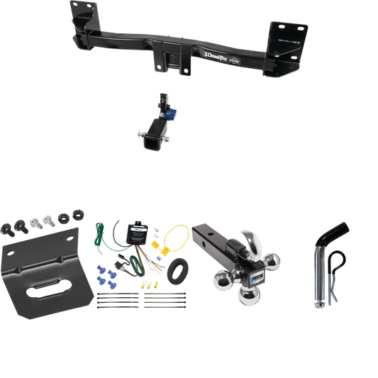 Fits 2007-2014 BMW X5 Trailer Hitch Tow PKG w/ 4-Flat Wiring Harness + Triple Ball Ball Mount 1-7/8" & 2" & 2-5/16" Trailer Balls w/ Tow Hook + Pin/Clip + Wiring Bracket (Excludes: M Sport Package Models) By Draw-Tite