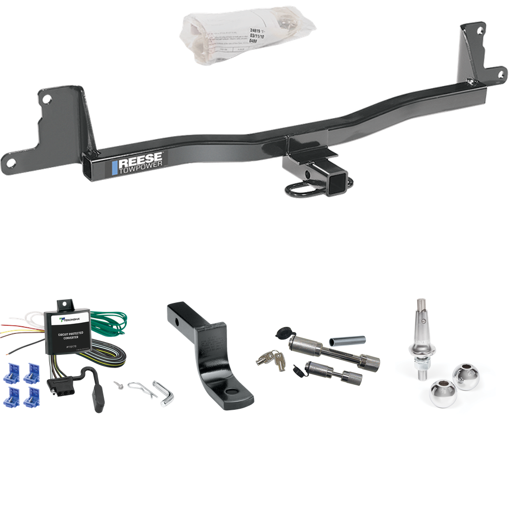 Fits 2007-2011 Toyota Yaris Trailer Hitch Tow PKG w/ 4-Flat Wiring Harness + Draw-Bar + Interchangeable 1-7/8" & 2" Balls + Dual Hitch & Coupler Locks (For 3 Dr. Liftback Models) By Reese Towpower