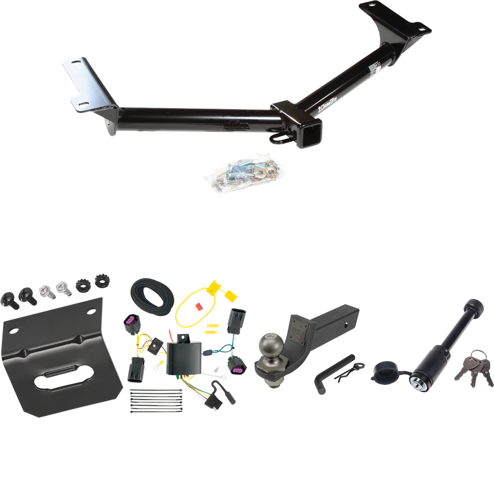 Fits 2012-2020 Dodge Journey Trailer Hitch Tow PKG w/ 4-Flat Wiring + Interlock Tactical Starter Kit w/ 2" Drop & 2" Ball + Tactical Dogbone Lock + Wiring Bracket (Excludes: w/LED Taillights Models) By Draw-Tite